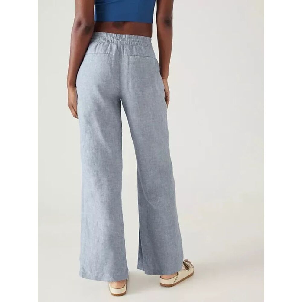 Athleta Cabo Blue Linen Wide Leg Pants Sz. 12 like new, with pockets - Picture 3 of 13